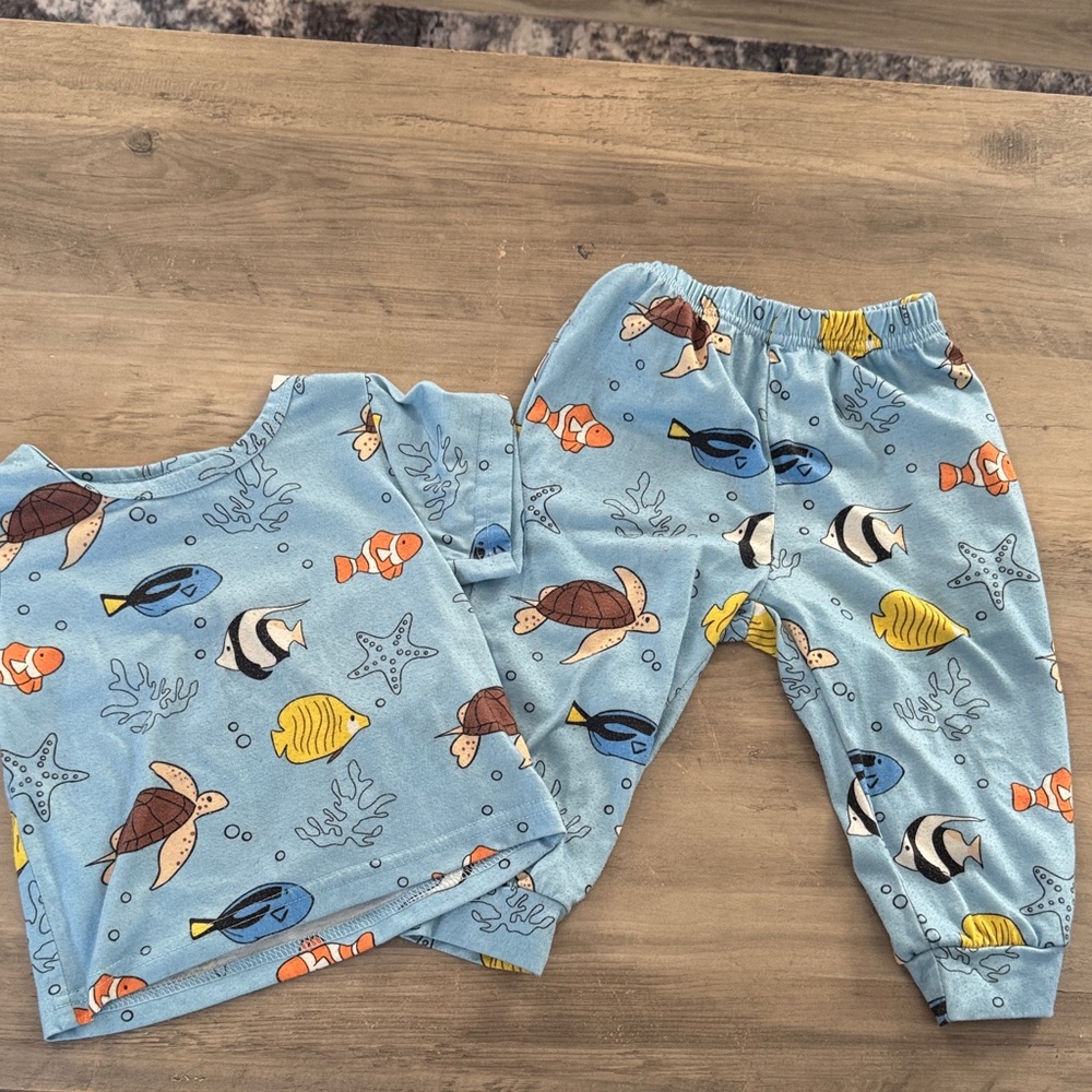 SHEIN Light Blue Ocean Animal Baby Pajama Set